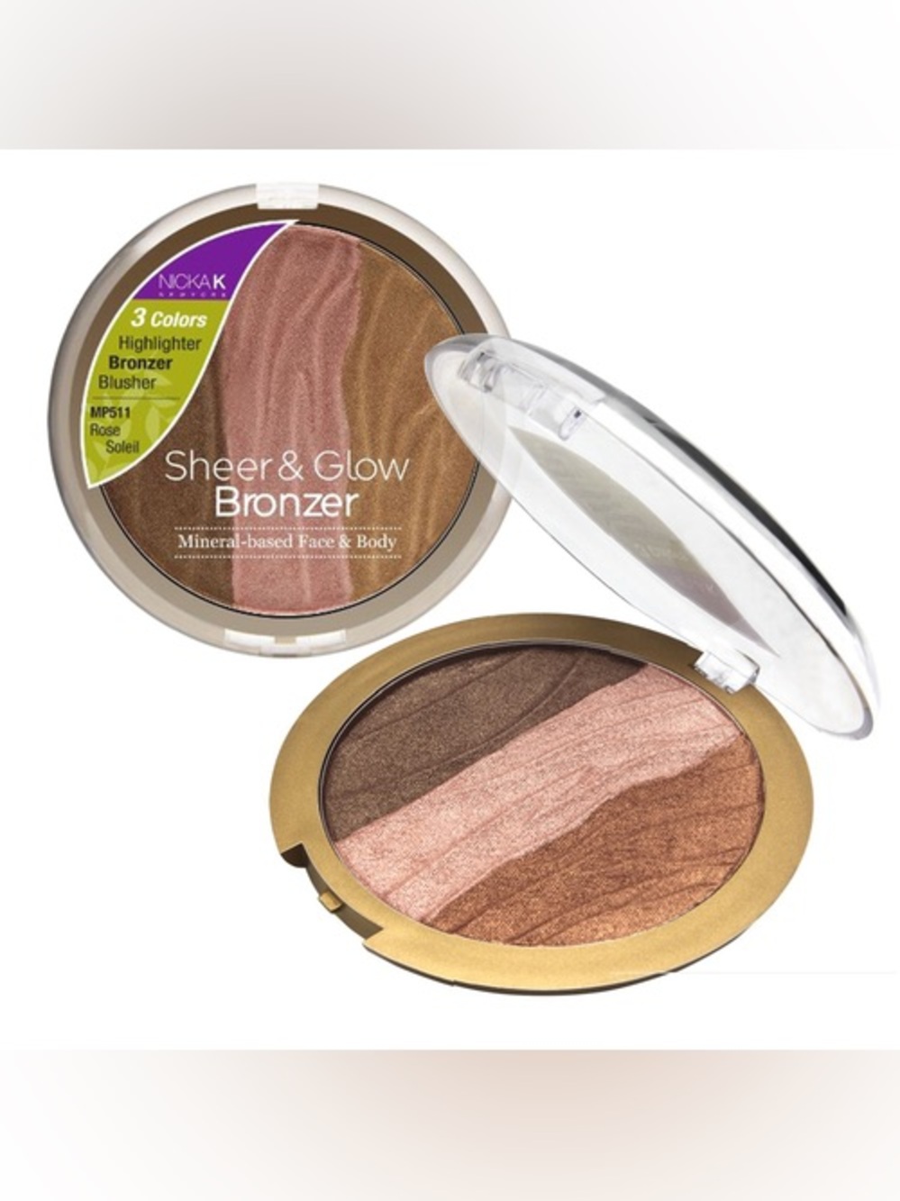 Sheer & Glow Bronzer - Rose Soleil (3-Color Highlighter, Bronzer & Blusher)